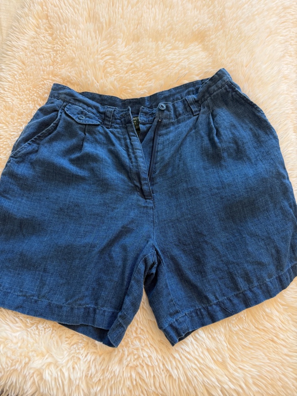 Ralph Lauren Navy Blue Linen-Blend Bermuda Shorts